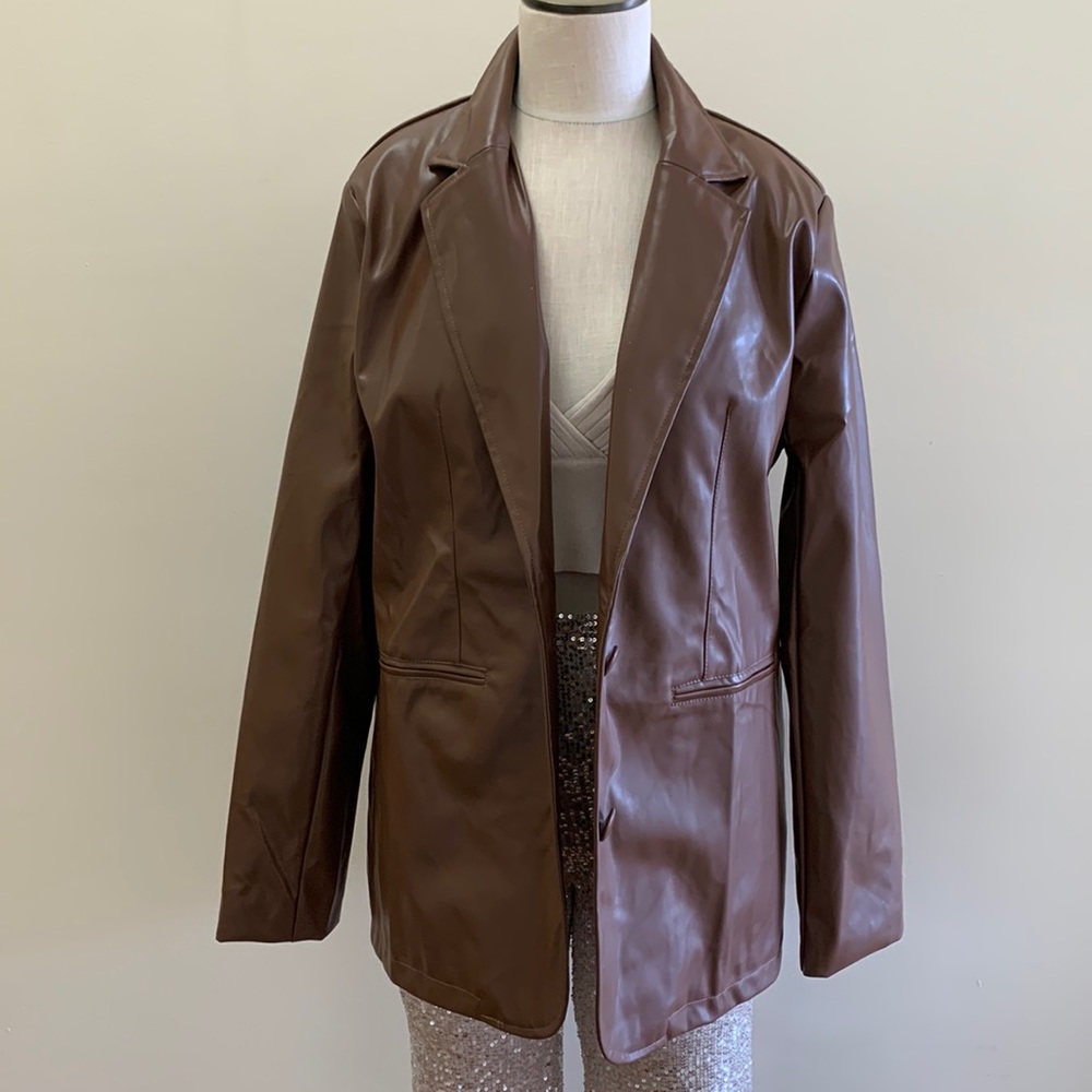 NWT Brown Faux Leather Jacket